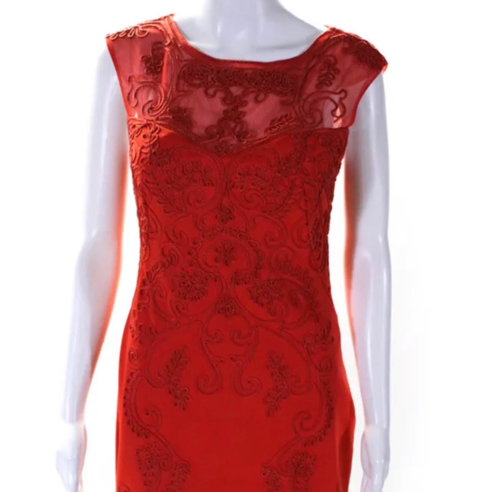 Sue Wong Womens Knit Embroidered Sleeveless Sheath Dress Red Size 4
